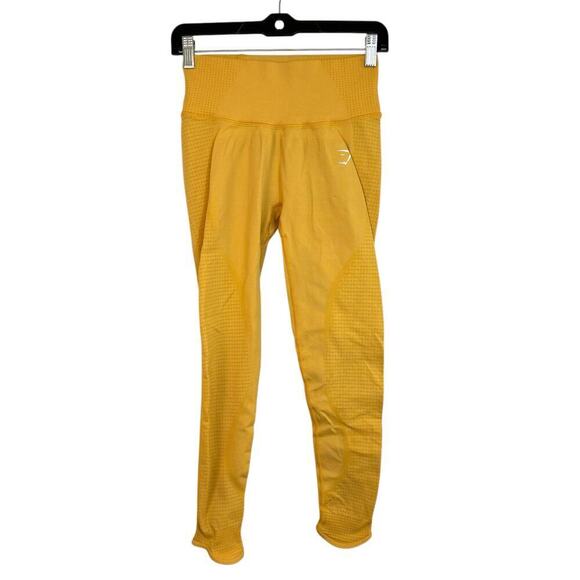 Gymshark Vital Rise Seamless Leggings Size Medium Yellow Marl High Rise Ruched - Picture 3 of 12